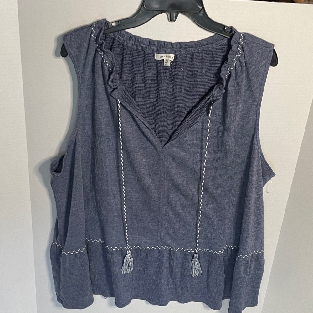 Max Studio Women's  Size 1X Sleeveless Top in Blue Boho